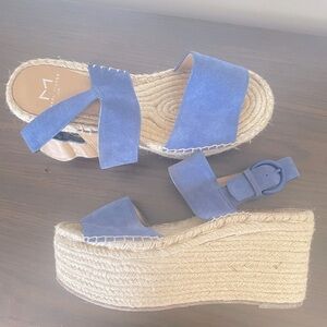 Authentic Marc Fisher Alida medium blue suede 10M wedge sandal